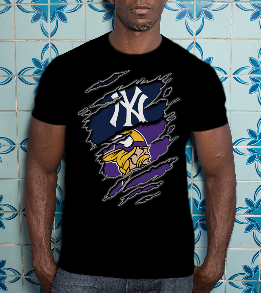 Yankee Viking Fans Reflection With Iconic Logos T-Shirt