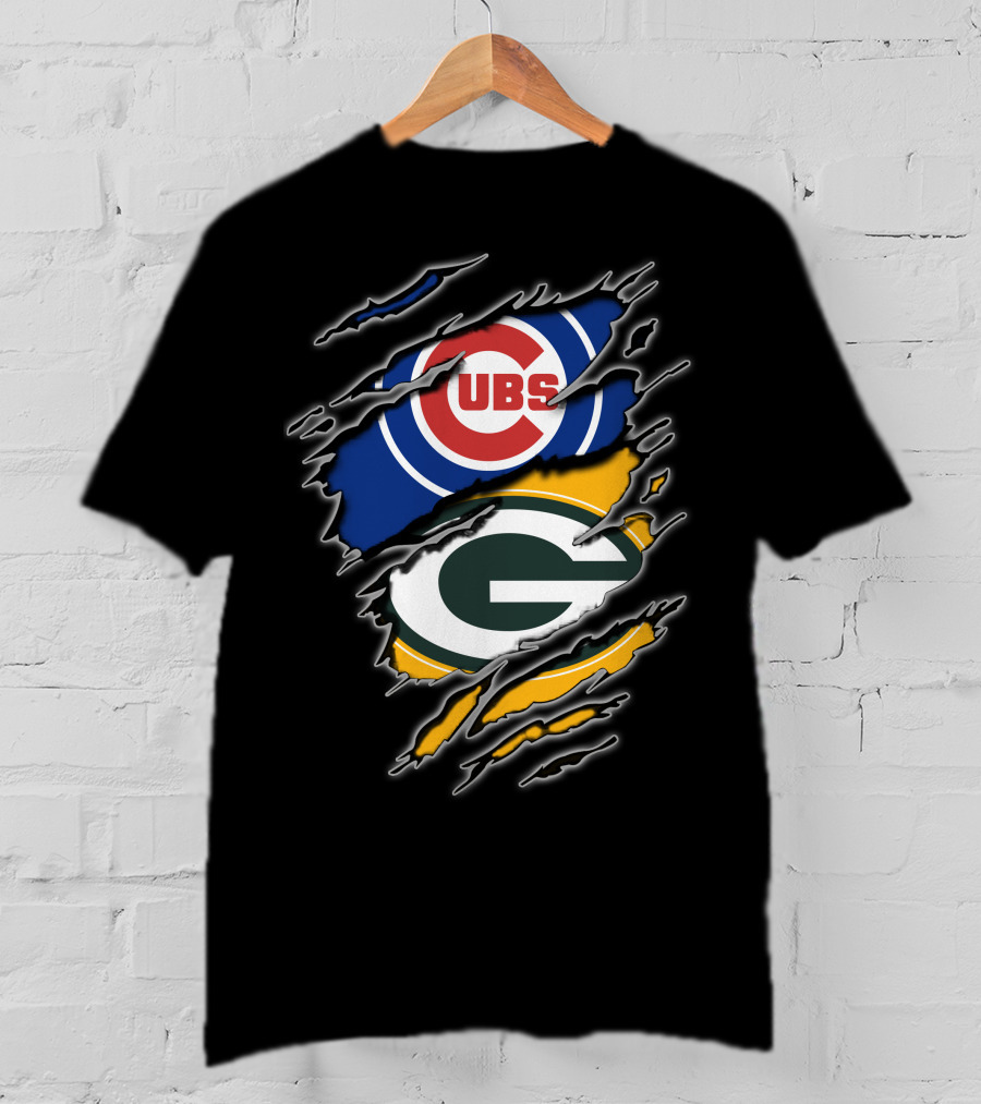 Chicago Cubs Green Bay Packers Ripped Fan T-Shirt