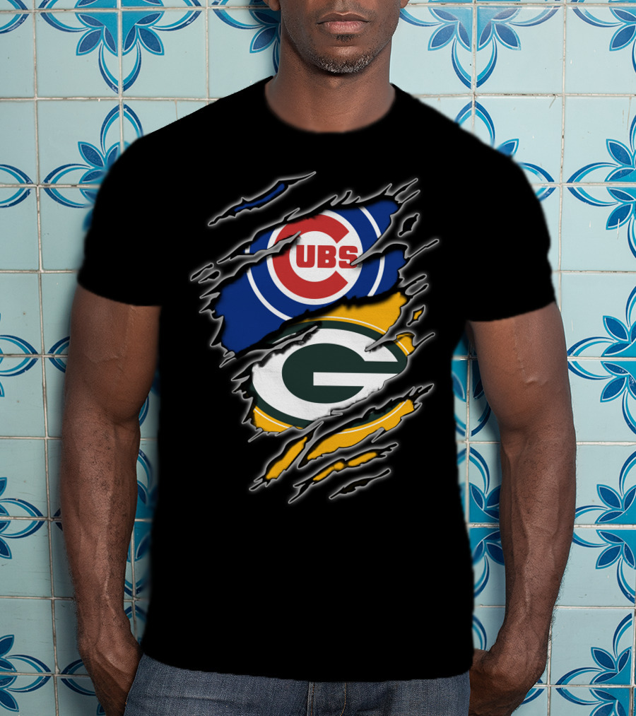 Chicago Cubs Green Bay Packers Ripped Fan T-Shirt