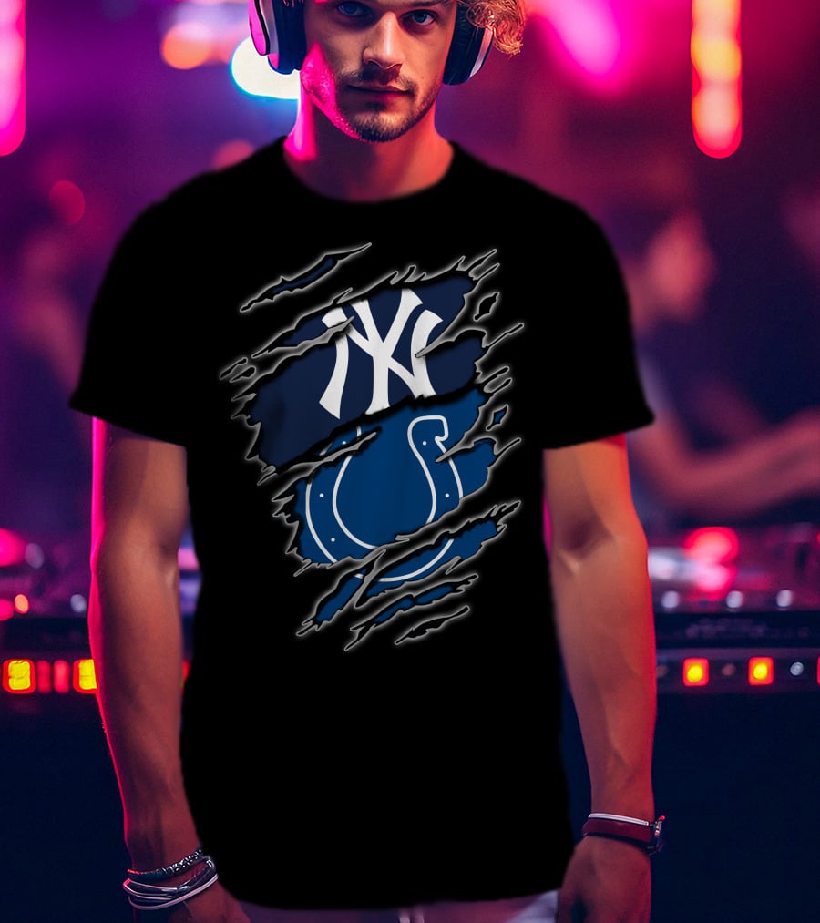 Yankees Colts Fan Crossover Claw Marks T-Shirt