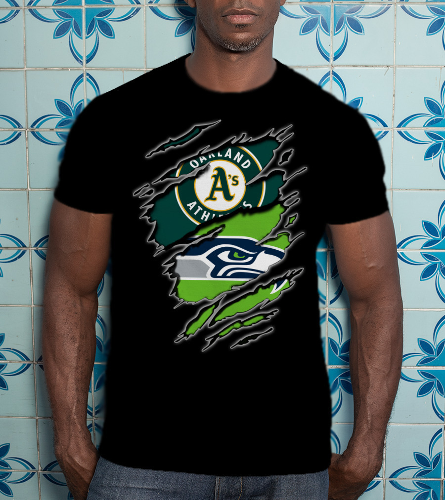 Oakland Athletics Seattle Seahawks Fan Crossover T-Shirt