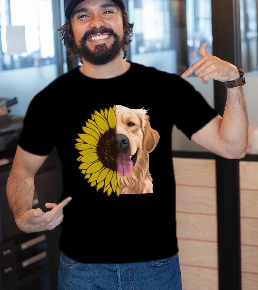 Golden Retriever And Sunflower Harmony T-Shirt