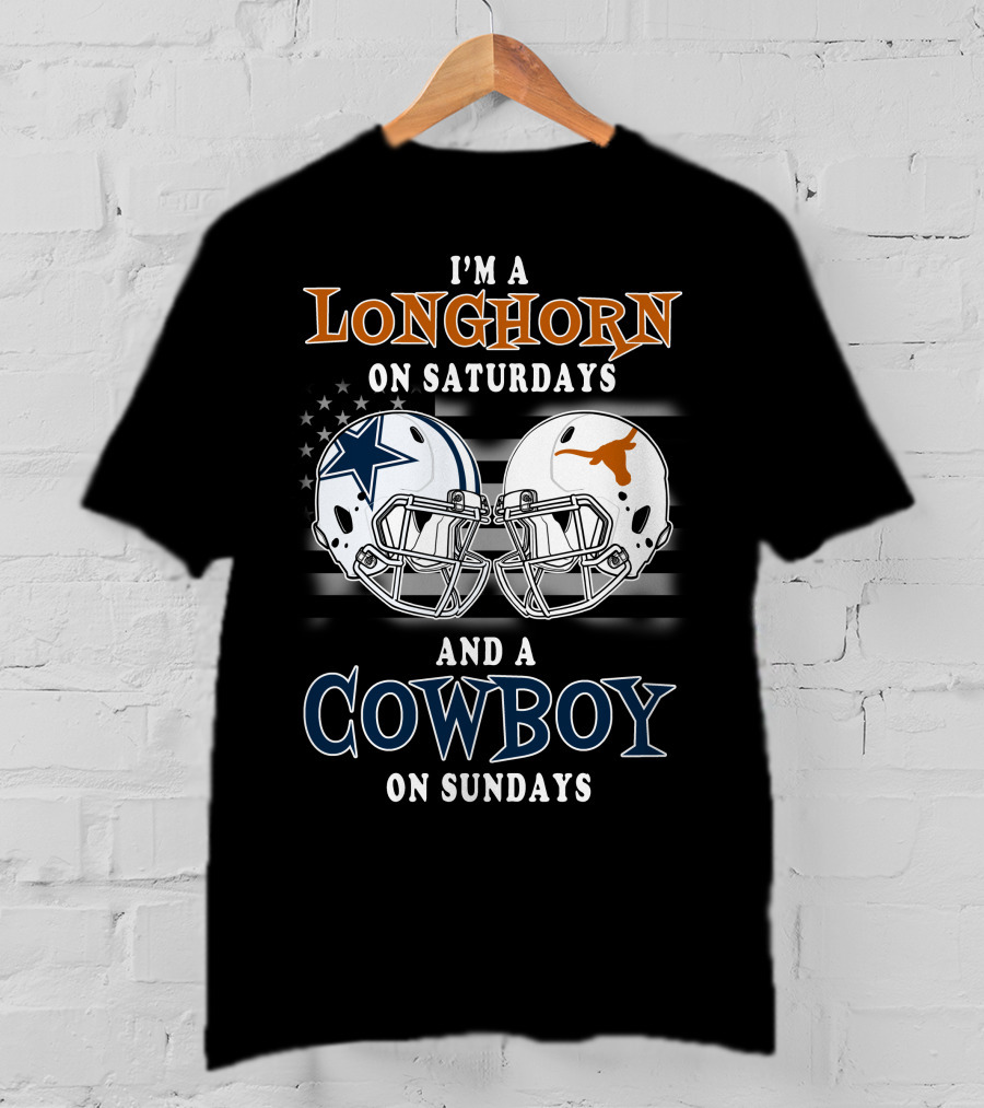 Longhorn On Saturdays And Cowboy On Sundays Helmet T-Shirt