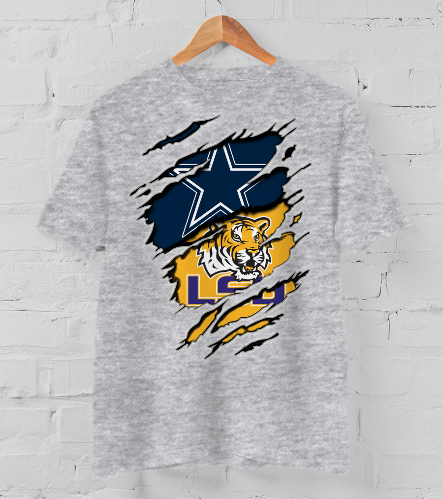 Dallas Cowboys Star And Lsu Tigers Logo Fusion T-Shirt