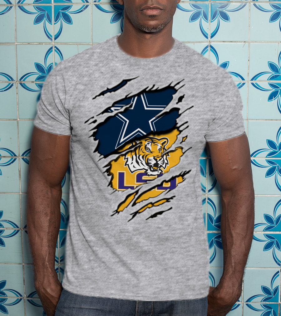 Dallas Cowboys Star And Lsu Tigers Logo Fusion T-Shirt
