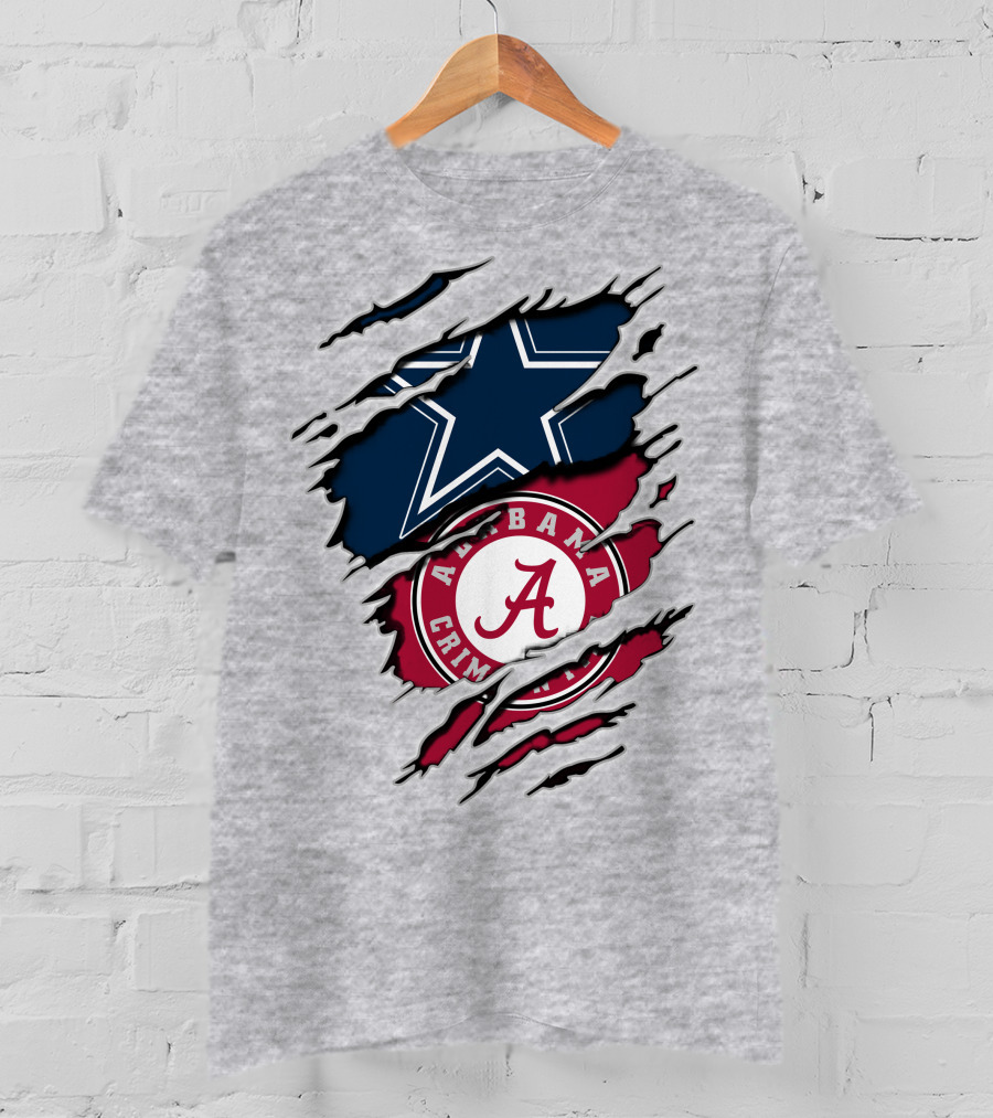 Cowboys Star And Alabama Crimson Tide Logo Torn Layers T-Shirt