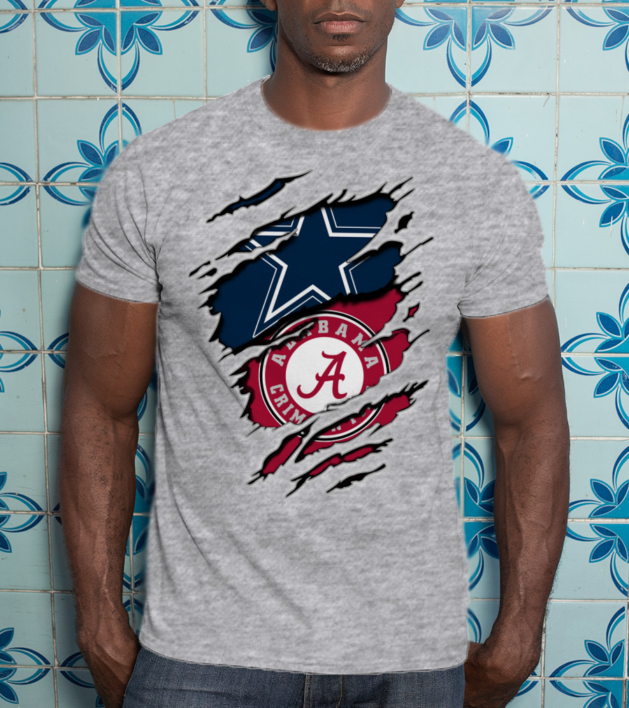 Cowboys Star And Alabama Crimson Tide Logo Torn Layers T-Shirt
