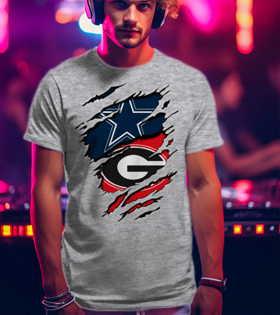 Dallas Cowboys Georgia Bulldogs Torn Flag T-Shirt