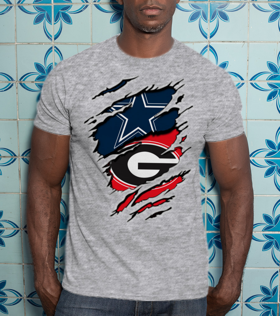 Dallas Cowboys Georgia Bulldogs Torn Flag T-Shirt