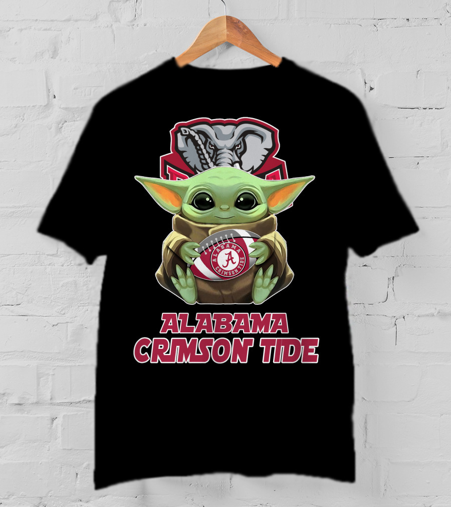 Alabama Crimson Tide Baby Yoda Holding Football T-Shirt