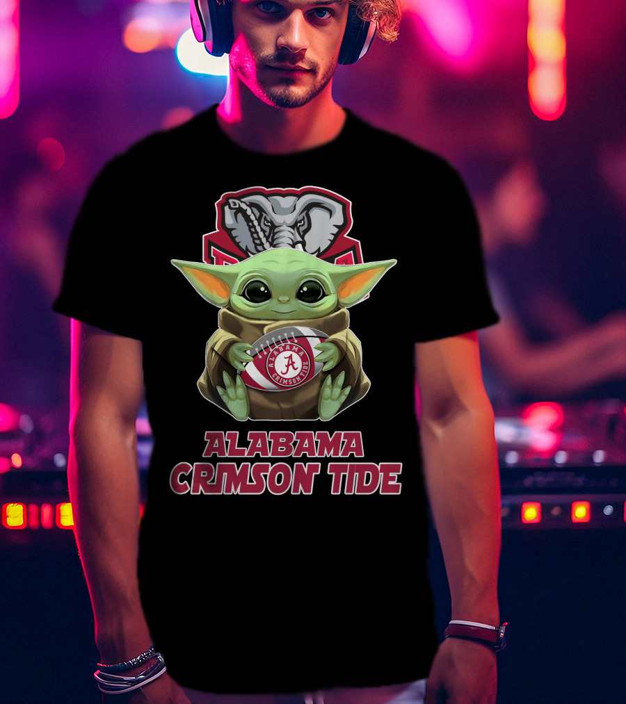 Alabama Crimson Tide Baby Yoda Holding Football T-Shirt
