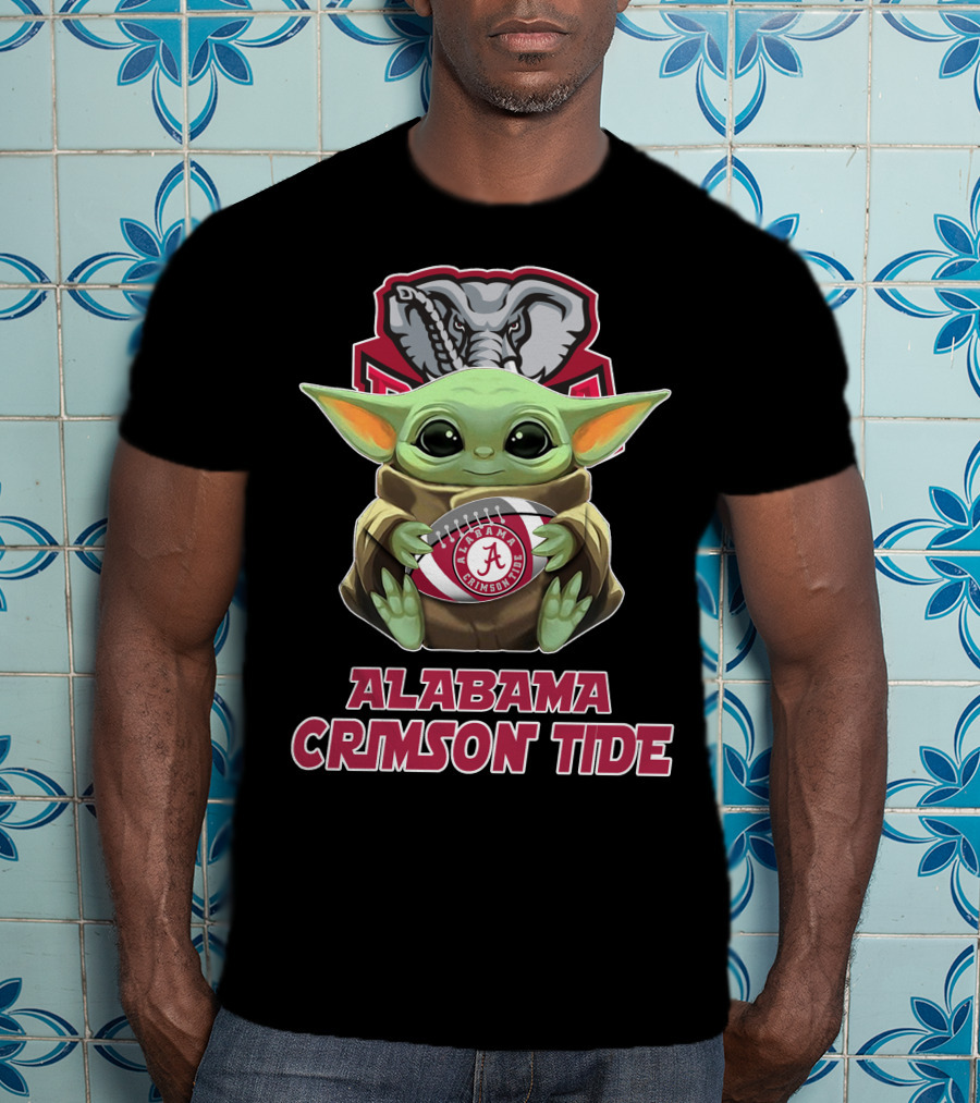 Alabama Crimson Tide Baby Yoda Holding Football T-Shirt