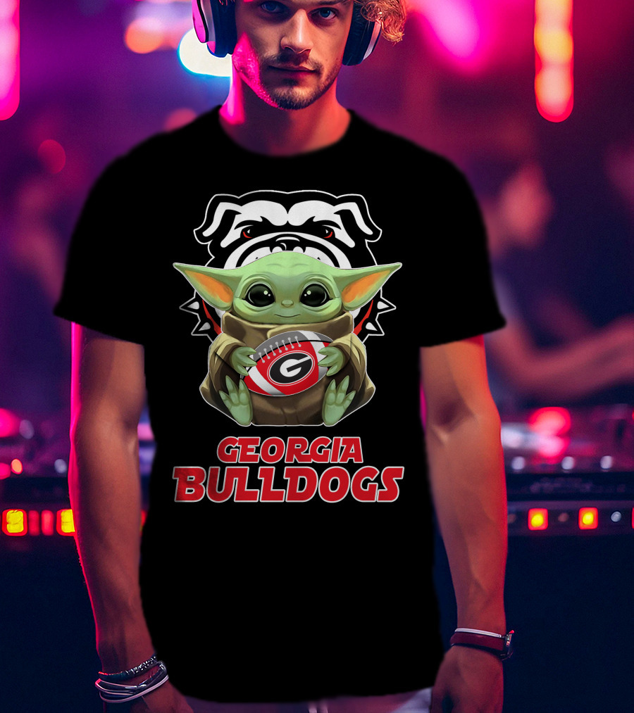 Georgia Bulldogs Baby Yoda Fan Football T-Shirt
