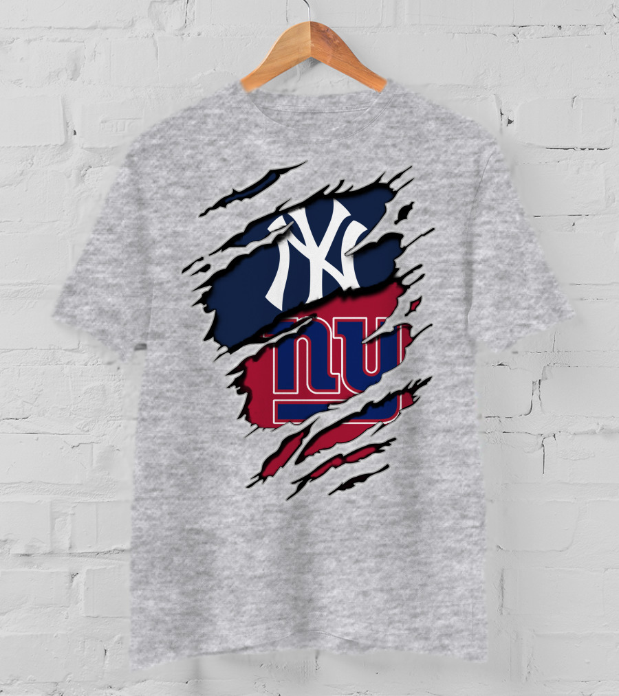 New York Yankees New York Giants Ripped Torn Combo T-Shirt