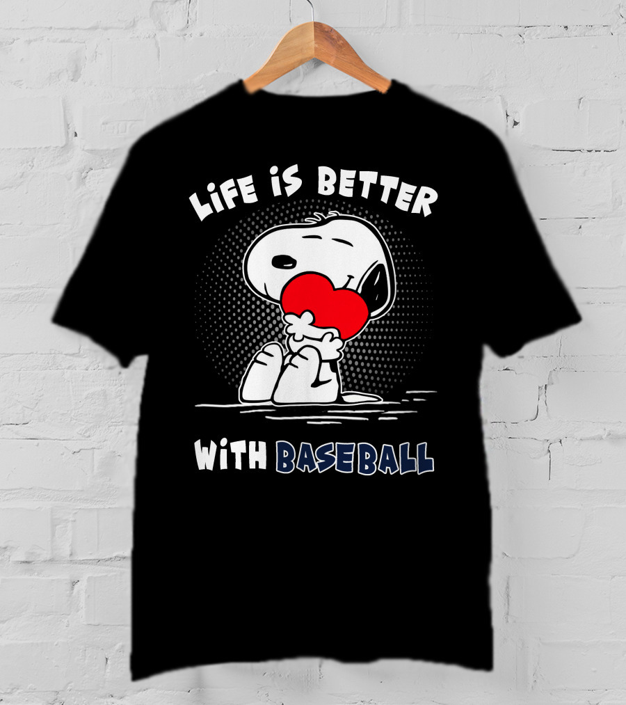 Life Is Better With Baseball Snoopy Hugging Heart T-Shirt