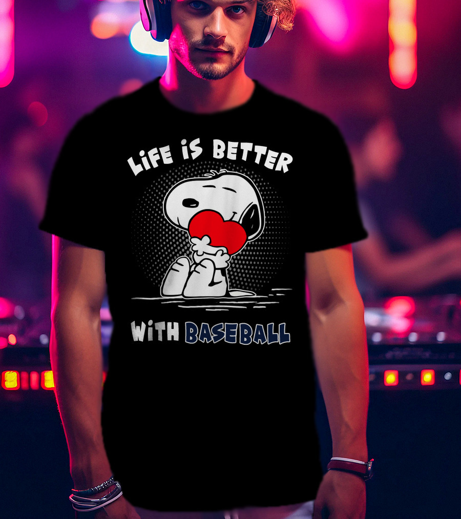 Life Is Better With Baseball Snoopy Hugging Heart T-Shirt
