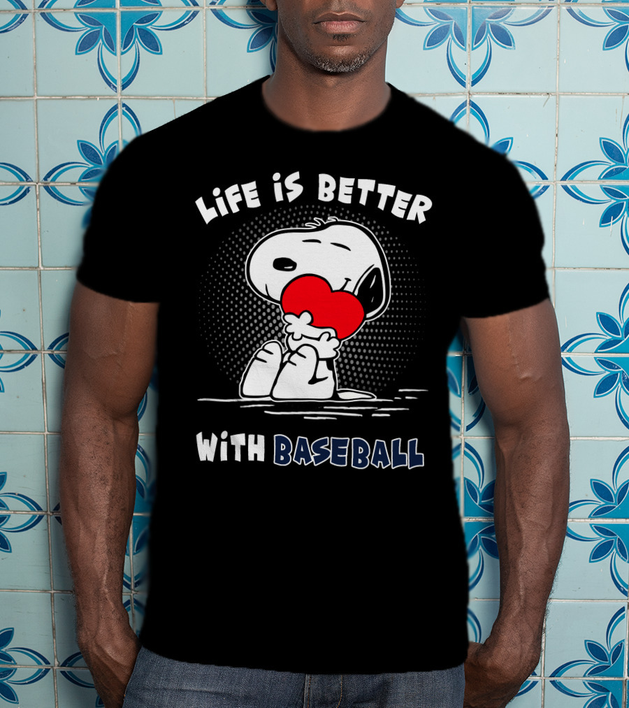 Life Is Better With Baseball Snoopy Hugging Heart T-Shirt