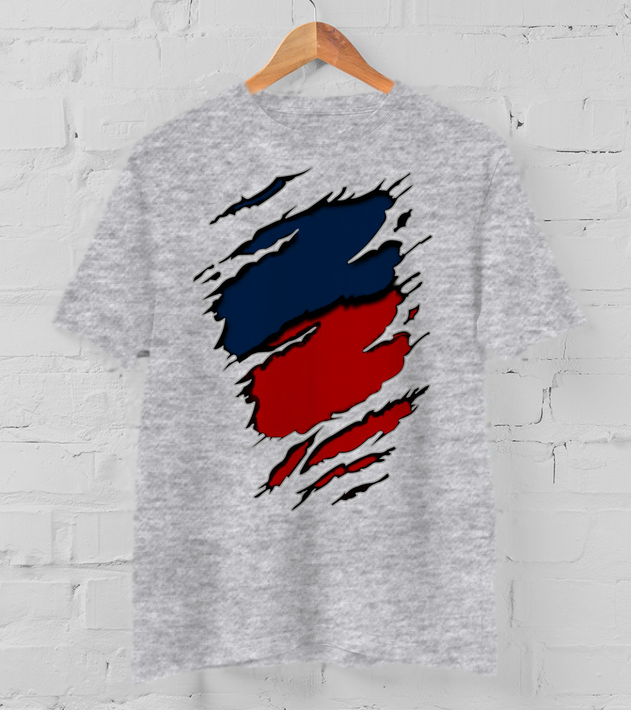 Nhap Blue And Red Torn Texture Claw Mark T-Shirt