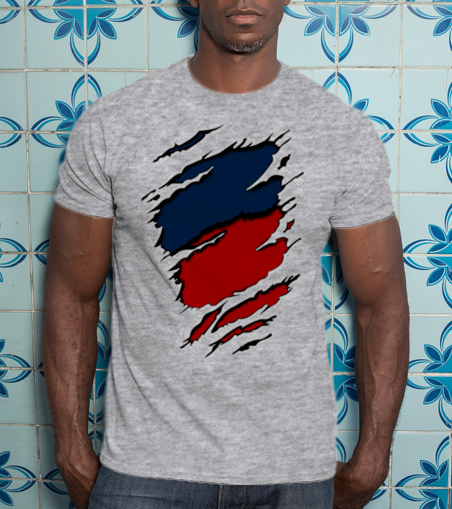 Nhap Blue And Red Torn Texture Claw Mark T-Shirt