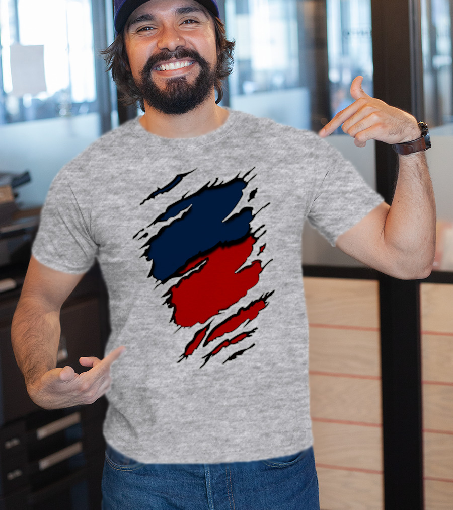 Nhap Blue And Red Torn Texture Claw Mark T-Shirt