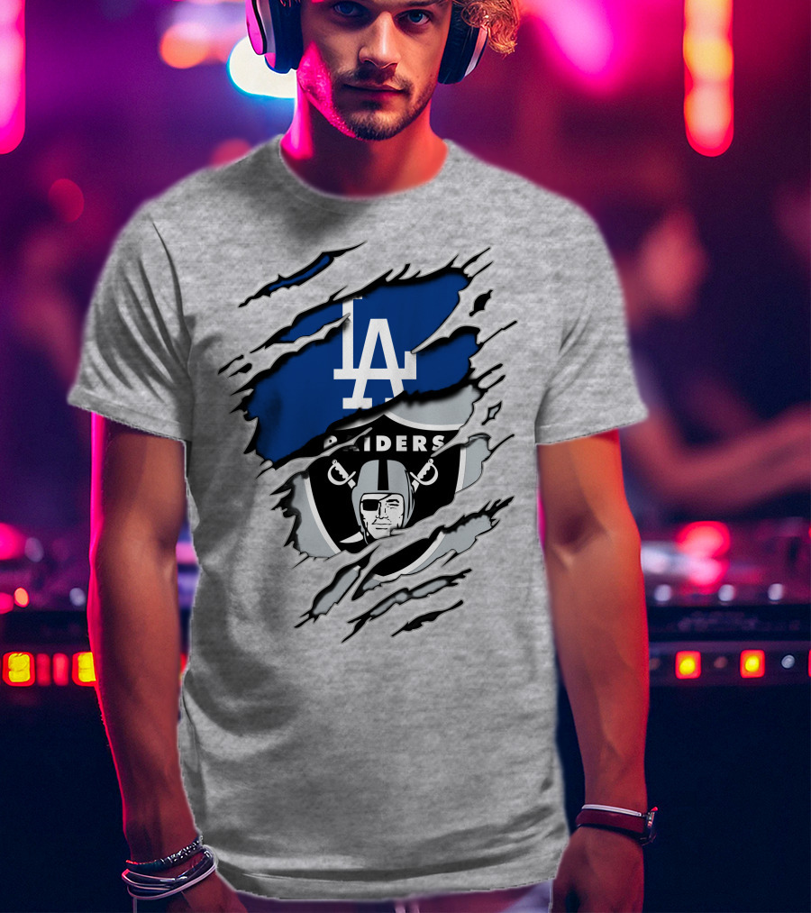 LA Dodgers Raiders Dual Logo Crossover T-Shirt