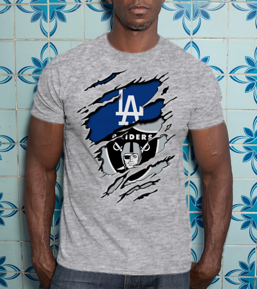 LA Dodgers Raiders Dual Logo Crossover T-Shirt