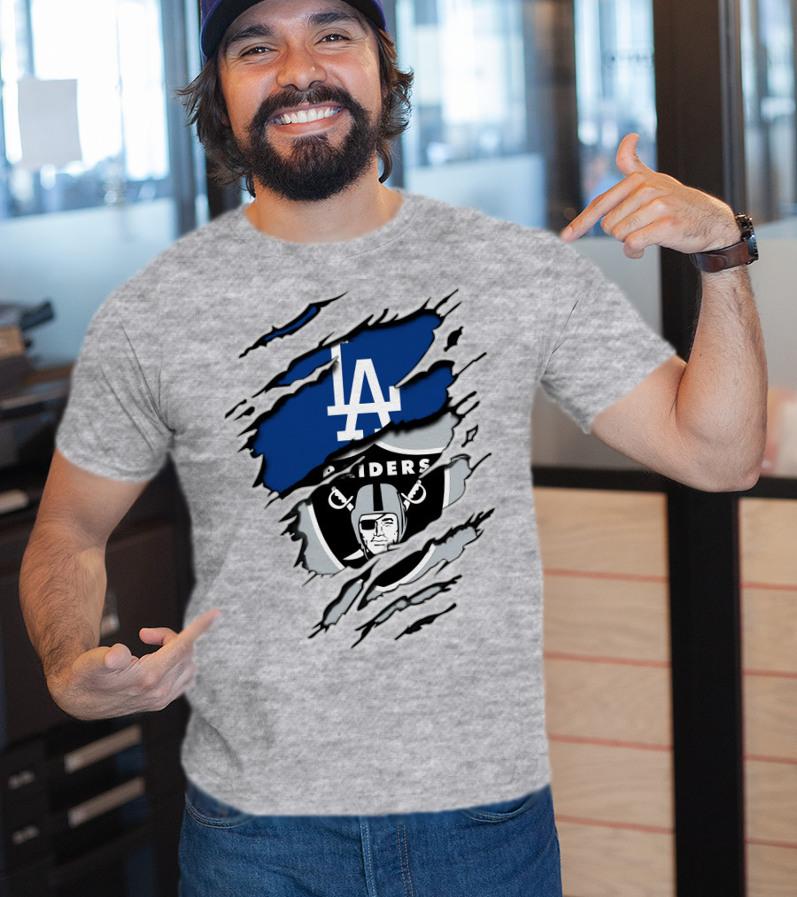 LA Dodgers Raiders Dual Logo Crossover T-Shirt
