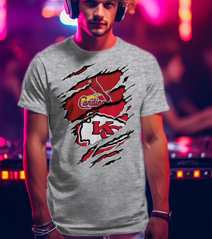 Chiefs Kc Cardinals Bird Logo Nfl Mlb Crossover T-Shirt
