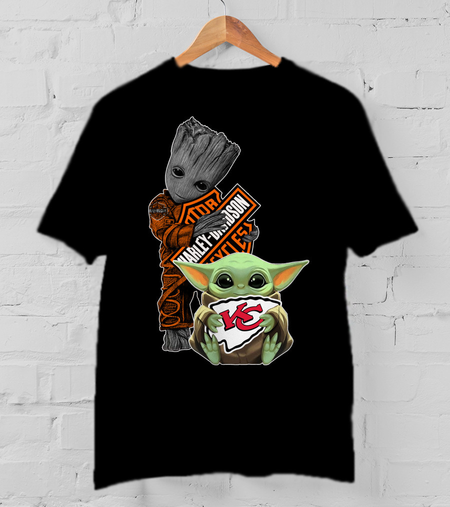 Groot Harley Davidson Logo Baby Yoda Kansas City Chiefs T-Shirt