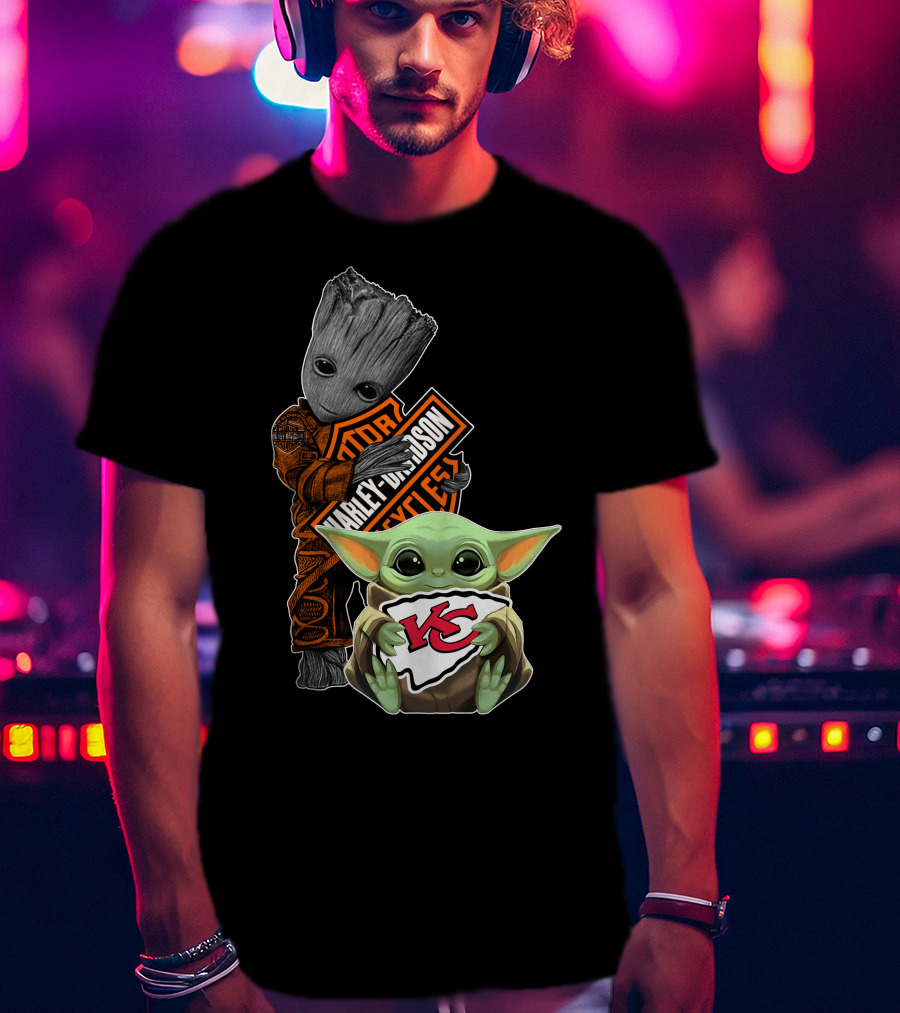 Groot Harley Davidson Logo Baby Yoda Kansas City Chiefs T-Shirt