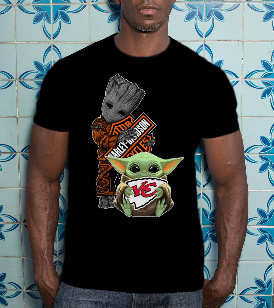 Groot Harley Davidson Logo Baby Yoda Kansas City Chiefs T-Shirt