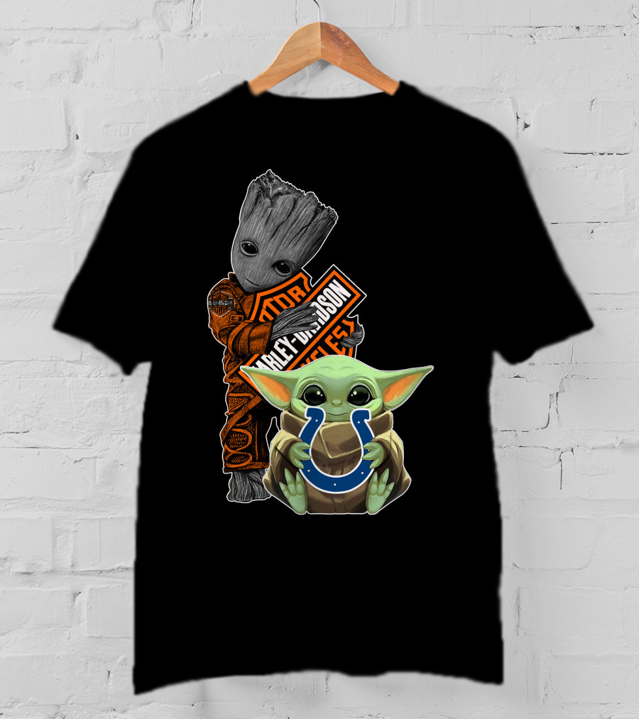Harley Davidson Groot And Baby Yoda Colts T-Shirt