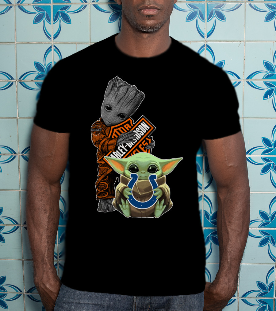 Harley Davidson Groot And Baby Yoda Colts T-Shirt