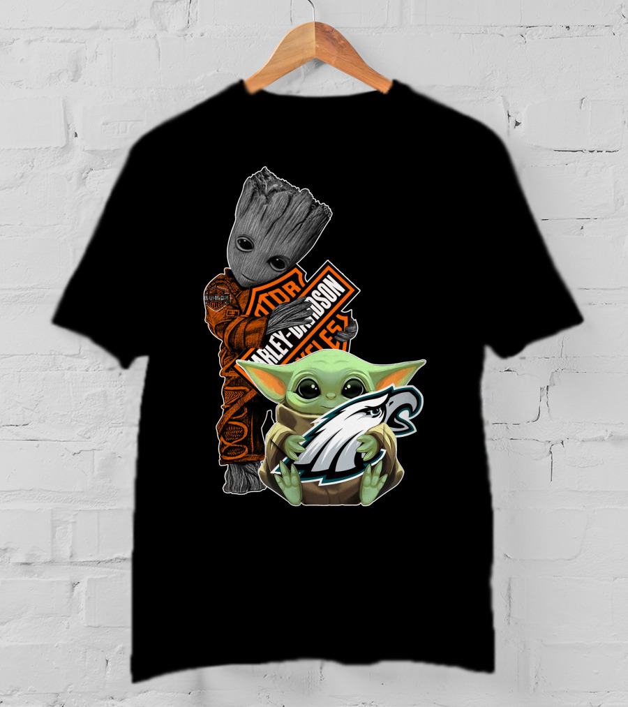 Groot Harley Davidson Sign Baby Yoda Eagles T-Shirt
