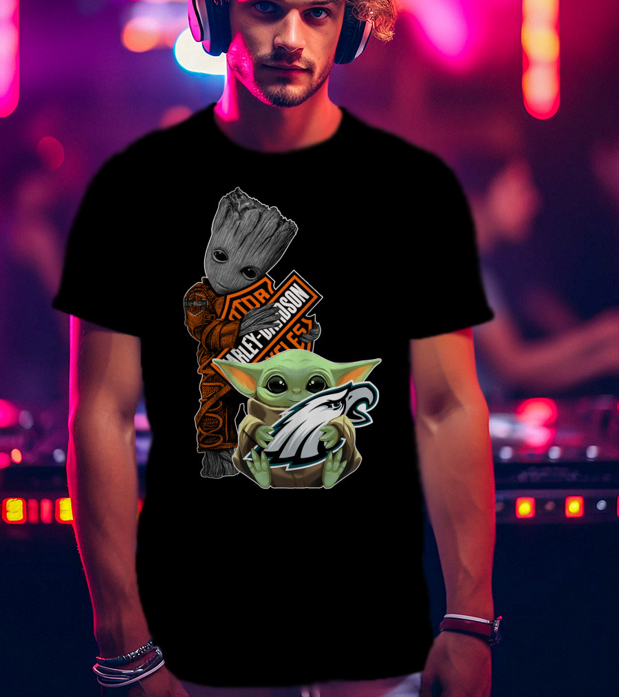 Groot Harley Davidson Sign Baby Yoda Eagles T-Shirt