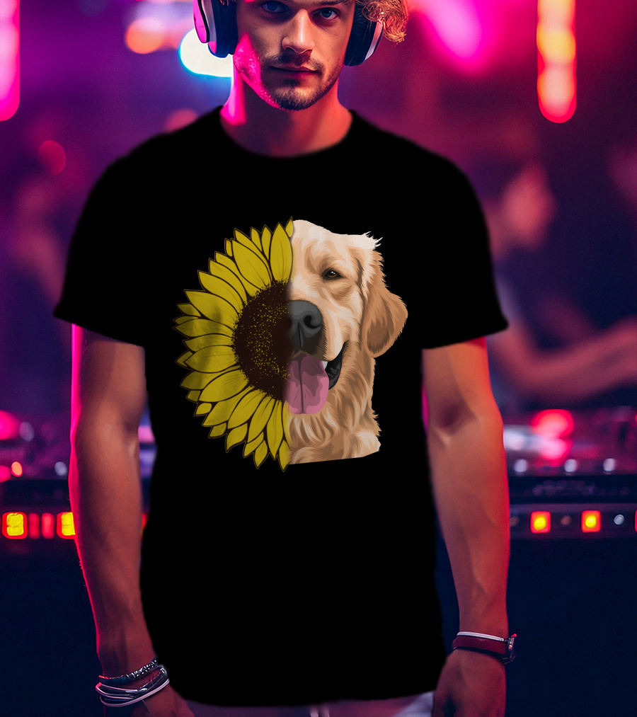 Golden Retriever Half Sunflower Face T-Shirt