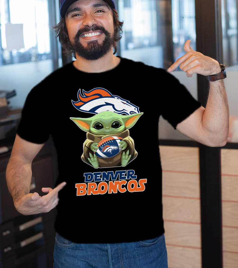 Denver Broncos Baby Yoda Football T-Shirt