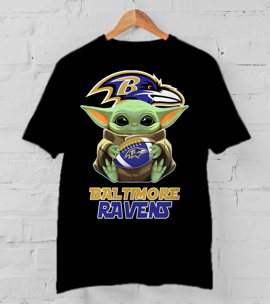 Baltimore Ravens Baby Yoda Holding Football T-Shirt