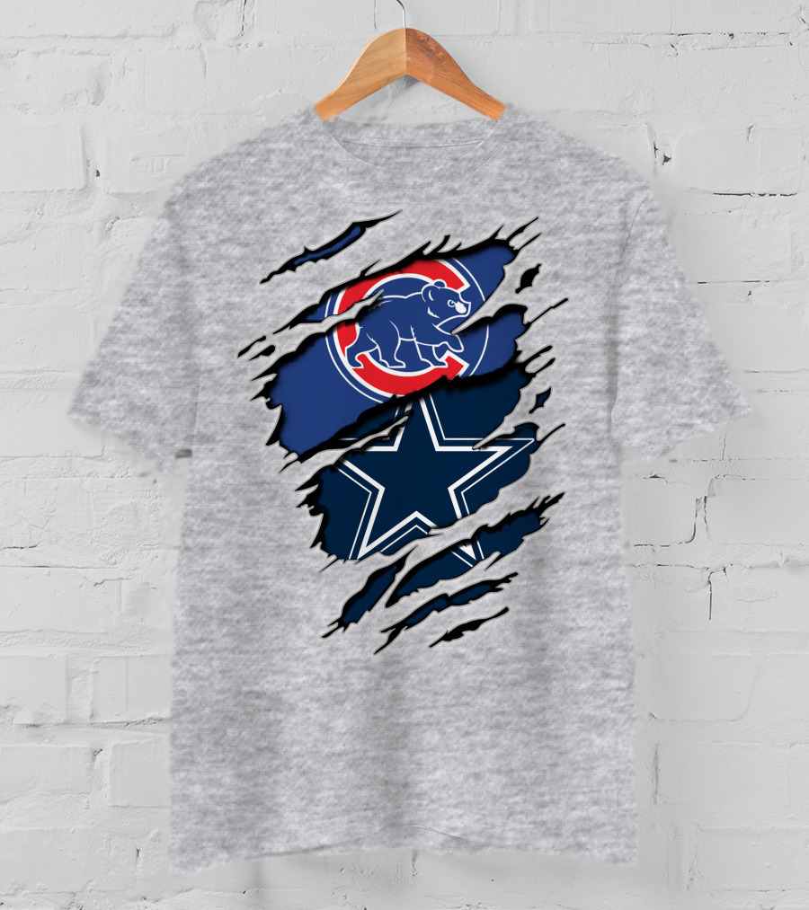 Dallas Cowboys Chicago Cubs Claw Marks Logo Mashup T-Shirt
