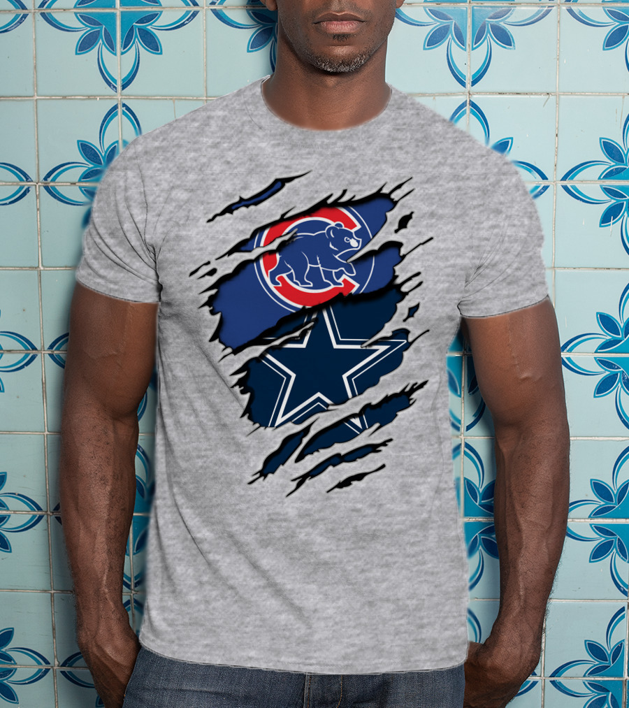Dallas Cowboys Chicago Cubs Claw Marks Logo Mashup T-Shirt