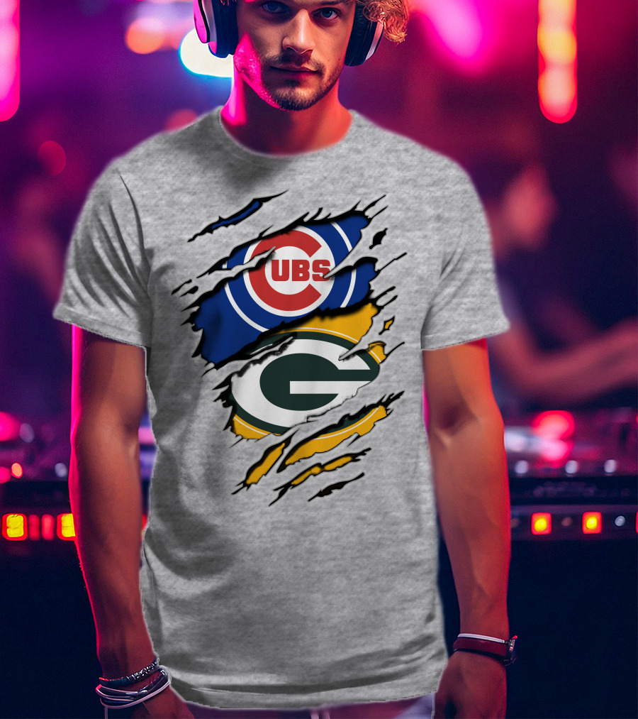 Cubs Packers Torn Logo Crossover T-Shirt
