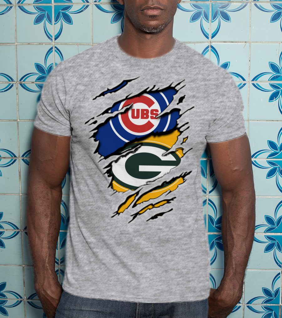 Cubs Packers Torn Logo Crossover T-Shirt