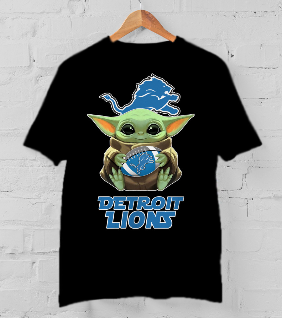 Detroit Lions Baby Yoda Football Fanart T-Shirt