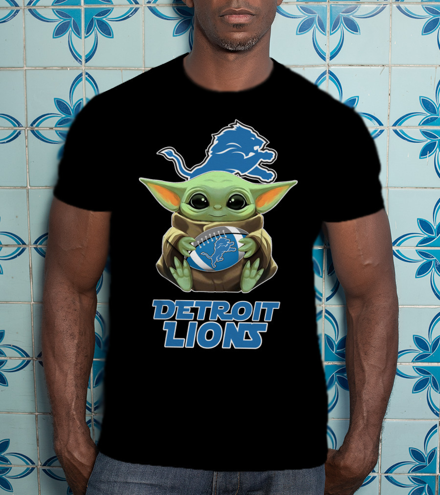 Detroit Lions Baby Yoda Football Fanart T-Shirt