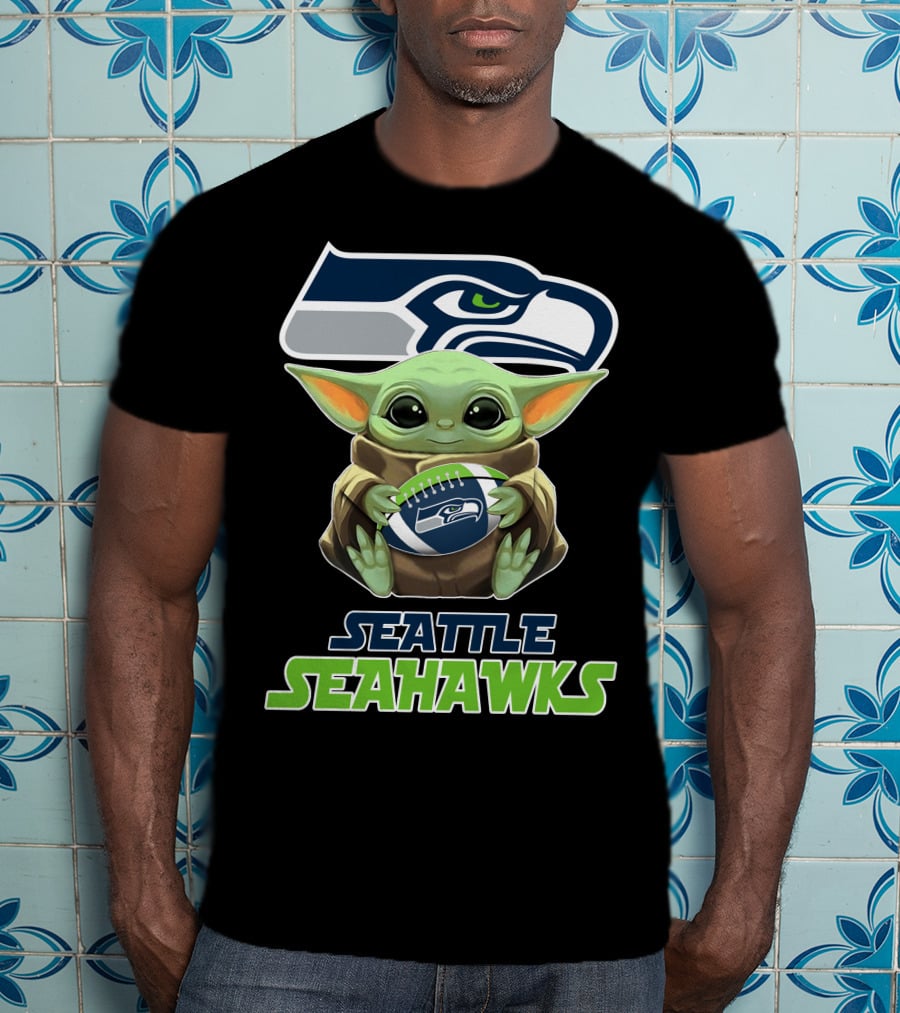 Seattle Seahawks Baby Yoda Football T-Shirt