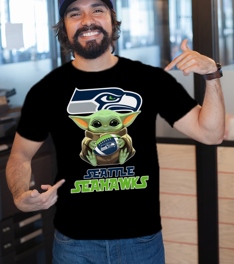 Seattle Seahawks Baby Yoda Football T-Shirt