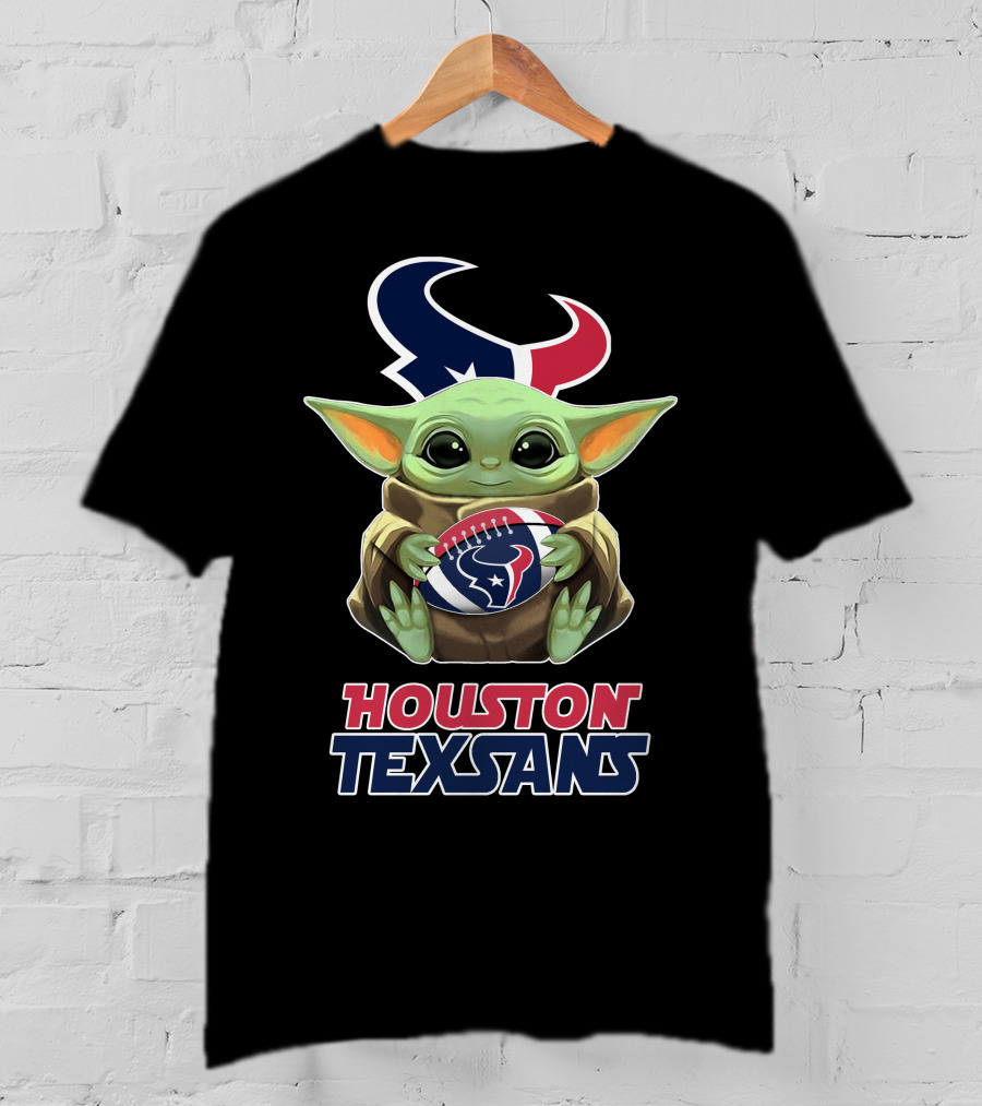 Houston Texans Baby Yoda Holding Football T-Shirt