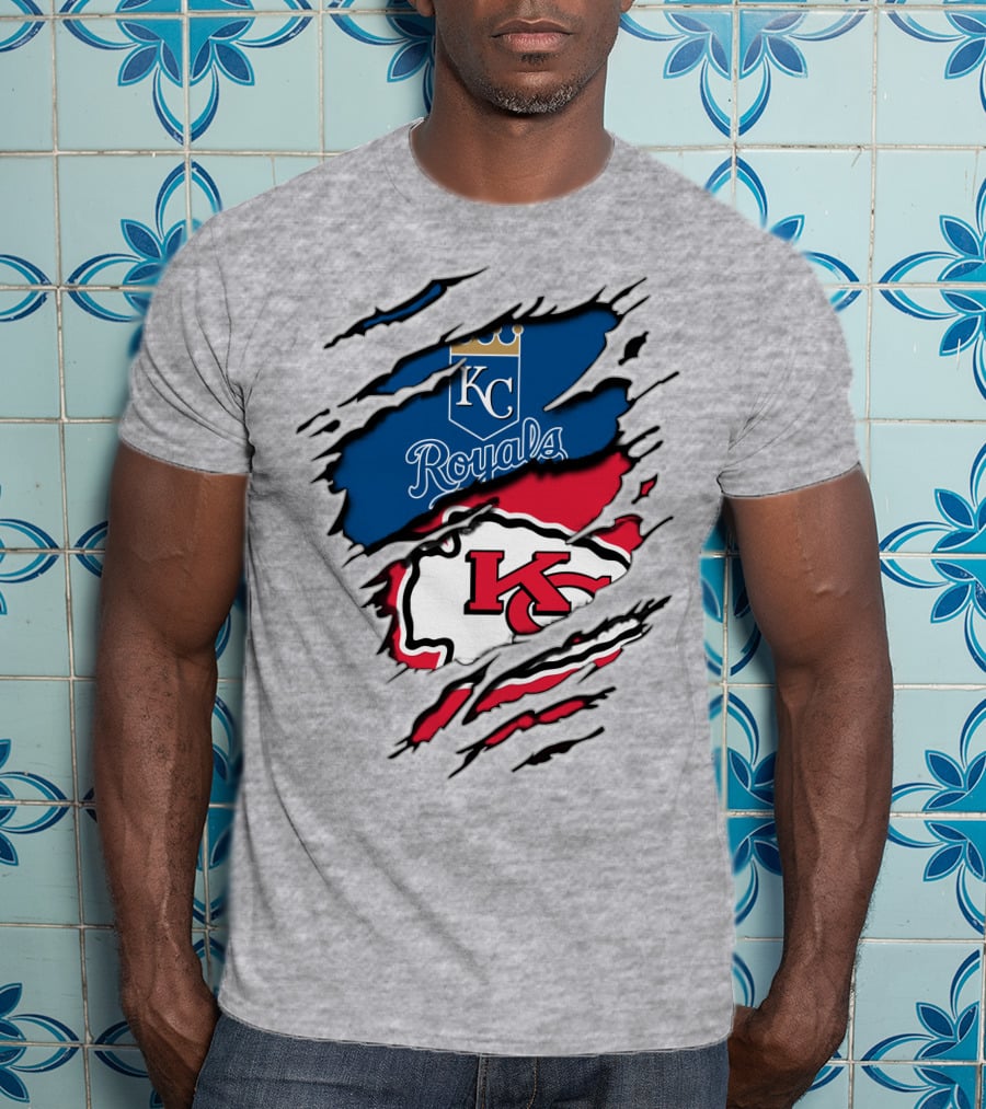 Kc Chiefs Royals Crossover Logo Fusion T-Shirt