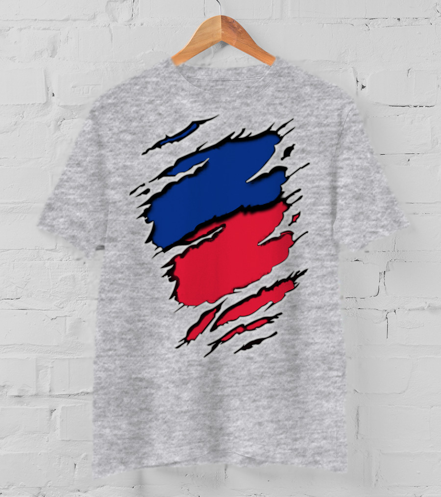 Chie Roy Blue And Red Torn Claw Scratches T-Shirt