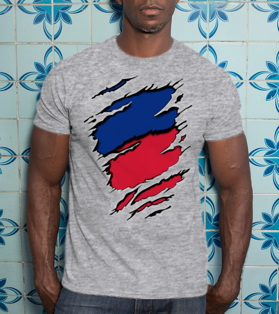 Chie Roy Blue And Red Torn Claw Scratches T-Shirt